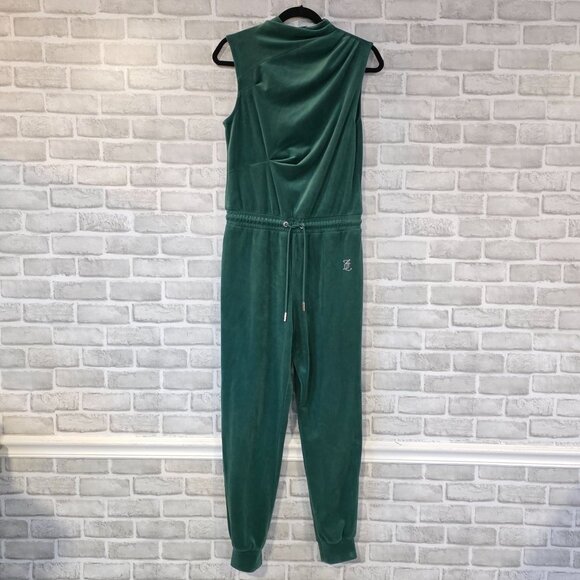 JUICY COUTURE Sleeveless Velour Jumpsuit Jade Green Small Casual Loungewear - Picture 10 of 10